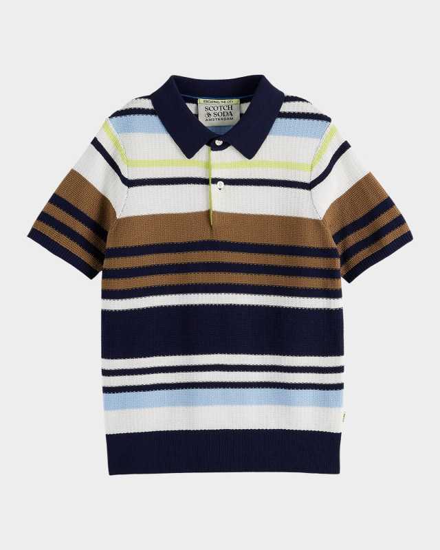 Boy's Stripe Knit Polo Shirt, Size 4-12